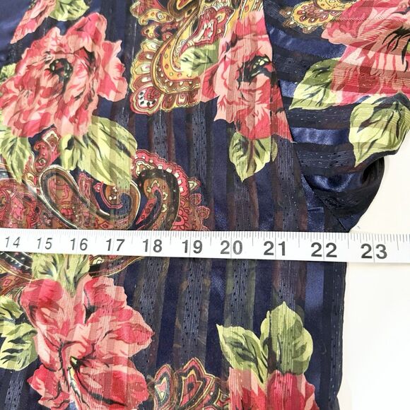 Vintage Victoria’s Secret Floral Paisley Satin Pajama Top M Navy Red Button Up - Picture 10 of 11